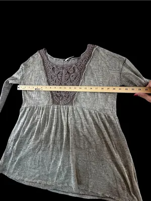 Free People Heather Gray Tunic with Lace Yoke thumbnail 6