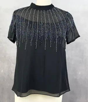 Angie Womens Beaded Top M Glam Evening Cocktail Party‎ Glam Art Deco Holiday thumbnail 1