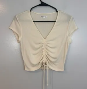 Reformation Mariam Short Sleeve Cream/Ivory Knit Ribbed Top Size Small thumbnail 1