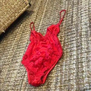 Vintage Dolores For Poirette Red Satin Lace Lingerie Bodysuit Size 34 thumbnail 2