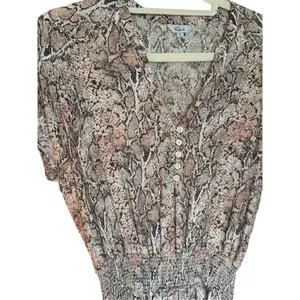 Rails Karla Watercolor‎ Snakeskin Pink Smocked Tiered Dress Sz S thumbnail 6