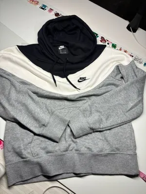 Nike Sportswear Colorblock Fleece Pullover Hoodie Gray White Black Swoosh thumbnail 1