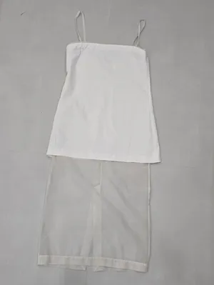 Zara Ivory Midi Dress With Straight Neckline And Sheer Hem Size L thumbnail 3