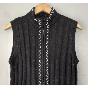 Wool Blend Sweater Vest Size Medium Black Ribbed Knit Cabincore Heritage Country thumbnail 2