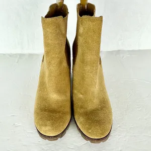 Tory Burch Stafford Suede Ankle Boots Size 8 Tan Beige Pull On Wood Block Heel thumbnail 5