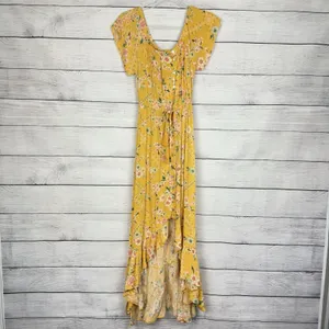 Anthropologie Abel‎ the Label Yellow Floral Hi-Low Maxi Dress Medium Gypsy Boho thumbnail 2