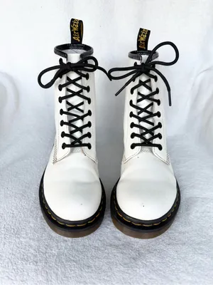 Dr. Martens Women’s White Lace-Up Combat Boots with Black Laces Size 7 thumbnail 3