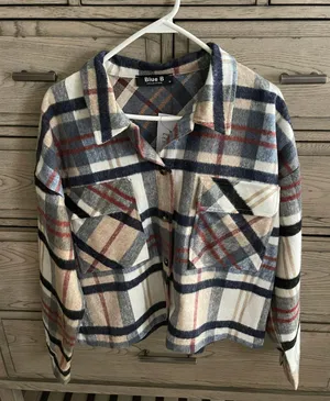 These Three Boutique Blue B Plaid Shacket thumbnail 3