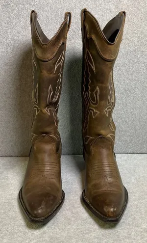 Zara Western Cowboy Boots Women's Size‎ 36 Brown Embroidered Leather Tall EUC thumbnail 1