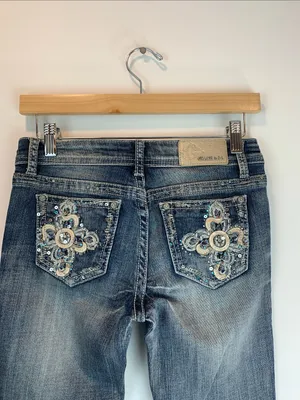 Grace in LA bedazzled cross jean sz 27 western faith boot cut rhinestones moto thumbnail 2