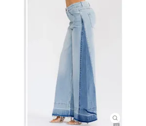 NWT Sans Souci Two-Tone Light Blue Wide-Leg Jeans Sz M thumbnail 3