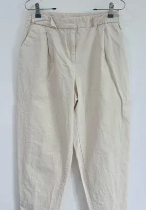 Zara Cream Pleated Barrel Leg Trousers High Rise Minimalist M thumbnail 1