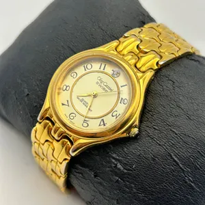 Vintage Oleg Cassini Gold-tone Basket Weave Quartz Watch, Working New Battery thumbnail 3