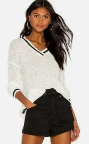 superdown x Revolve Sweater Long Sleeve V Neck Knit White Black M thumbnail 1