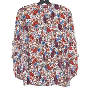 Loft Top Peacock Ruffle Boho Romantic Cottagecore Tiered Sleeve Floral Medium thumbnail 2