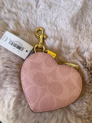 NWT Coach POWDER PINK Heart Bag Charm In Signature Canvas CEA22 Gold/Powder Pink thumbnail 4