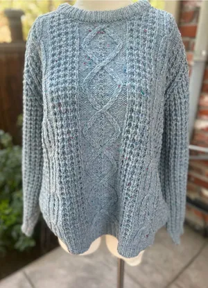 Gaeltarra Blue fisherman cable knit wool sweater hand loomed Ireland Size 42 thumbnail 1