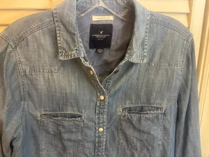 American Eagle Denim Shirt with Pearl Snaps thumbnail 3