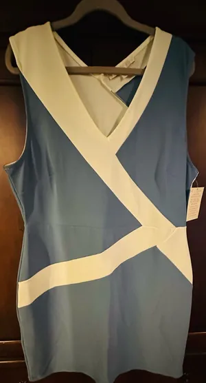 Boston Proper Diagonal Two-Tone Dress in Blue and Cream thumbnail 1