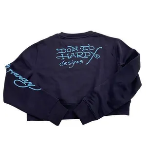 NWT Y2K Ed Hardy Cropped Crewneck Sweatshirt Navy‎ Women's Small thumbnail 2