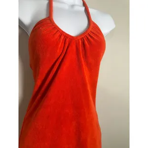 Bershka Orange Terry Cloth Halter Mini Dress Size XS Y2K Retro Beach Coverup thumbnail 3