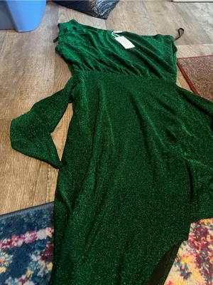 NWT Petal and Pup Midi Santiago Off Shoulder emerald metallic green dress size S thumbnail 9