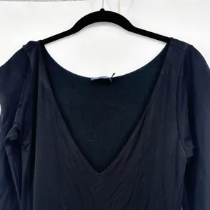 Polo Ralph Lauren Black Viscose Drop Waist Pleated Dress V-Neck‎ Long Sleeve SM thumbnail 4