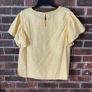 Yellow Gingham Crown and Ivy Eyelet Short Sleeve Top thumbnail 4