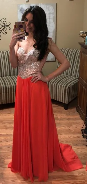 Terani Couture Orange Sparkle Evening Gown thumbnail 1