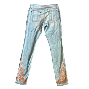 Alice + Olivia Floral Embroidered Skinny Jeans Orange Sorbet Size 30 thumbnail 3