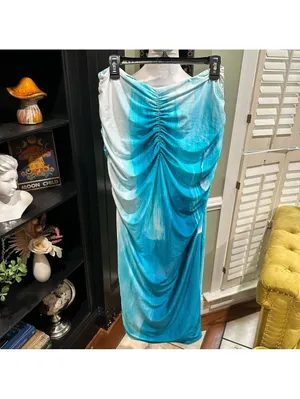 Farai London Blue Ombre Ruched Mesh Maxi Skirt Size Large thumbnail 6