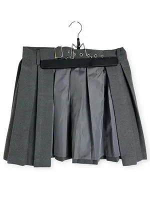 Lost Soul Pleated Half Skirt Over Skirt dark Grey Adjustable Belt Goth preppy Sm thumbnail 2