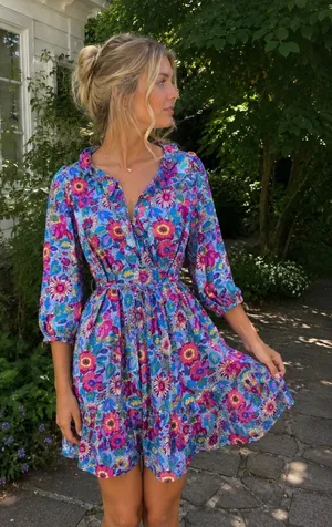 Melloday Floral Colorful Ruffle Flowy Mini Dress Church Spring Bright Size XS thumbnail 1