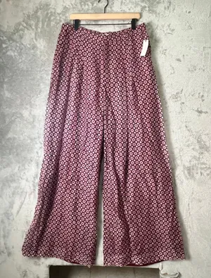 Anthropologie Maeve Avery Silk Wide Leg Pleated Trousers Geo Print 16 Tall New thumbnail 1