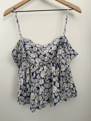 Free People XL Mia Cami Top Navy White Floral Babydoll Relaxed Boho Flowy thumbnail 3