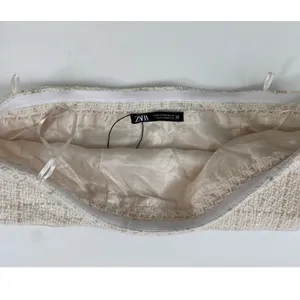Zara Tweed Metallic Sequin Tube Top Cream Gold Evening Classic Glam Strapless- M thumbnail 8