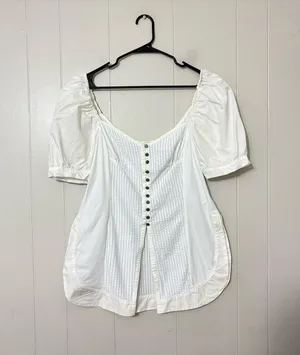 Anthropologie White Maeve Puff-Sleeve Sweetheart Top Size L NWT (READ) thumbnail 1