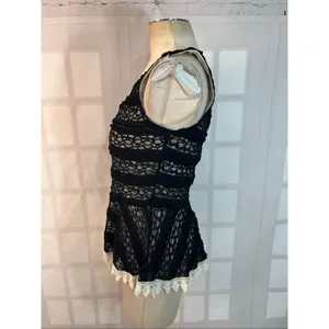 A’Reve Black Ivory Lace Crochet Trim Scoop Neck Peplum Tank Top Size Small thumbnail 6
