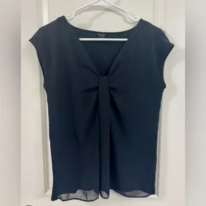 Ann Taylor Black Blouse with Tie Detail thumbnail 1
