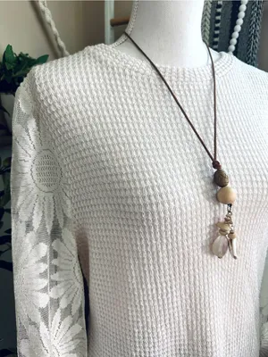Boutique Sunflower Lace Sleeve Waffle Knit Bubble Sleeve Top M thumbnail 7