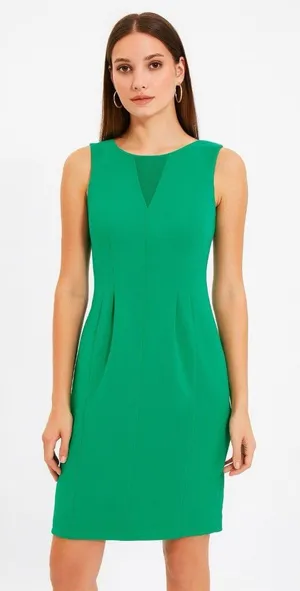Aiko Green Sleeveless Sheath Dress Women’s Size Small Mesh Work‎ Career Cocktail thumbnail 1