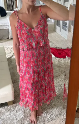 Adelyn Rae Pink Floral Pleated Maxi Dress with Tie Straps thumbnail 1