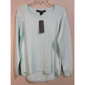 French Connection Sweater Small Mint Green‎ New High Low Crewneck Seam Front thumbnail 3