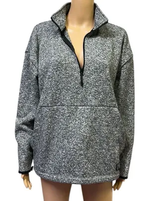 Victorias Secret PINK Heather Gray Quarter Zip Kangaroo Pocket Knit Sweatshirt M thumbnail 1