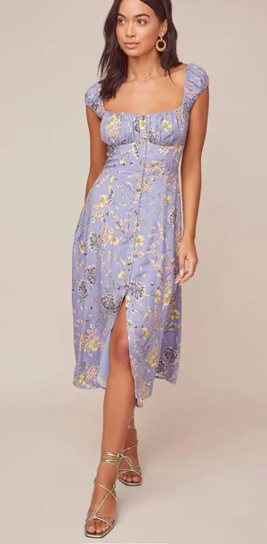 ASTR The Label Bonjour Floral Midi Dress Periwinkle Multi Floral Size Large thumbnail 1