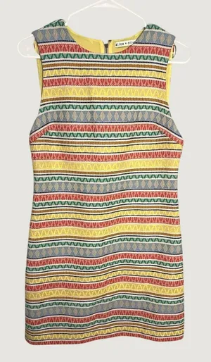 Alice + Olivia Coley Embroidered‎ Yellow Aztec Stripe Shift Dress Sz 6 thumbnail 1