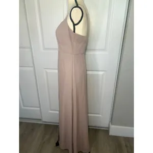 Birdy Grey Amy Chiffon Bridesmaid Dress Almond Taupe Slit Spaghetti Medium‎ thumbnail 5