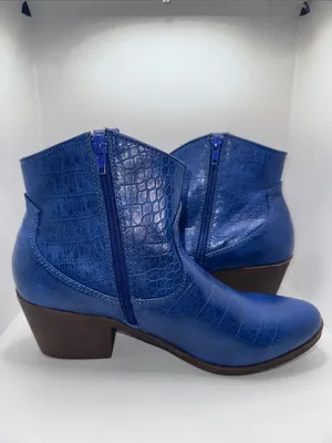True Craft Winnie Western Ankle Boots Blue Croc Print Women’s 8 Boho thumbnail 4