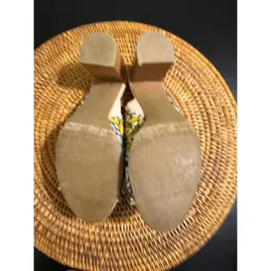 Crown Vintage Clara Embroidered Floral Block Heel Mules Yellow Blue 7.5M thumbnail 5
