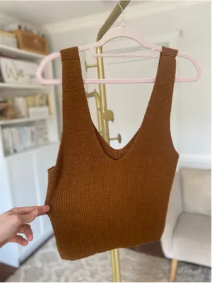 Madewell Ribbed Knit Tank Top Vest Scoop Neck Boho Soft Earthy Layering Preppy L thumbnail 3
